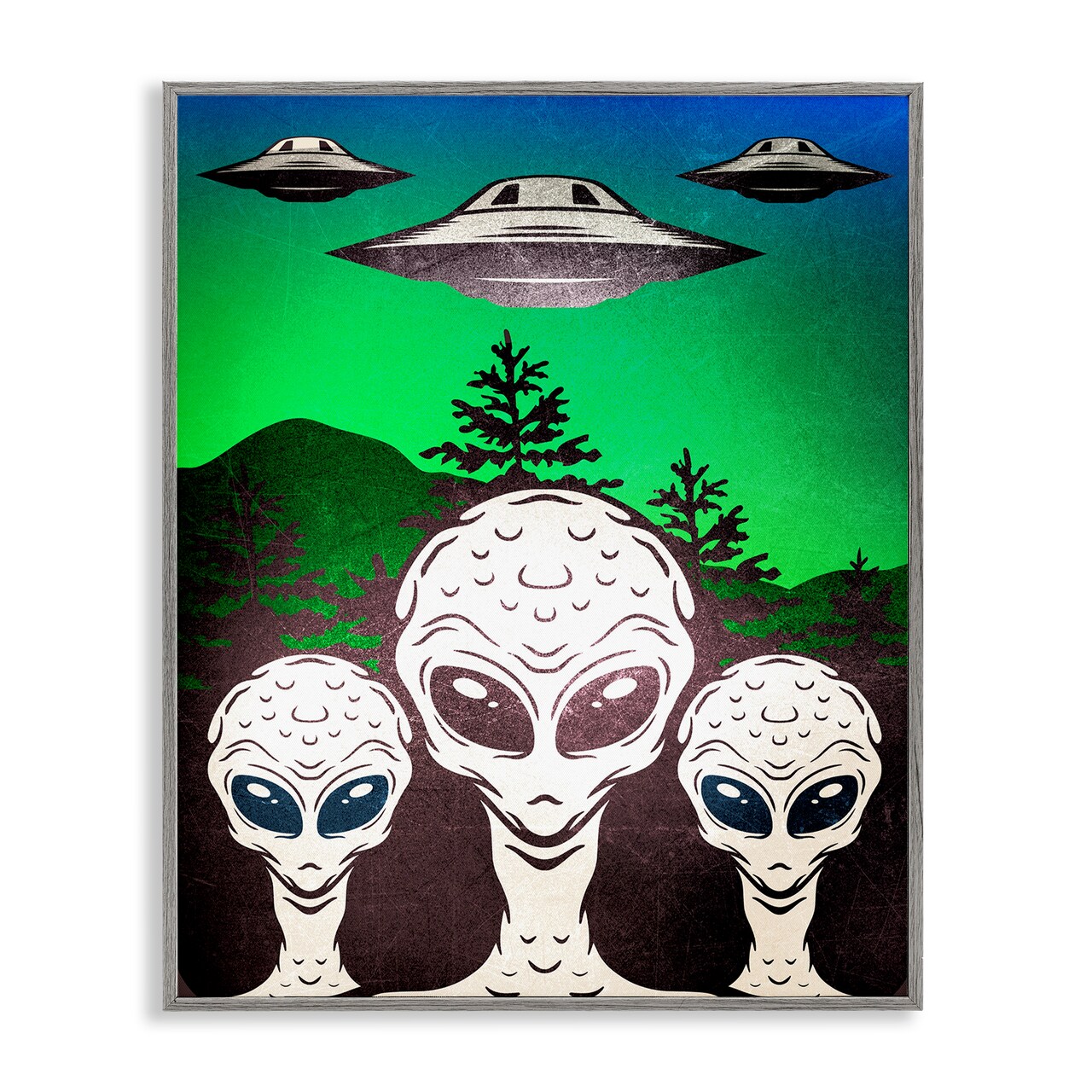 Stupell Industries Vintage Aliens & UFO Framed Giclee Design by Kim Allen
